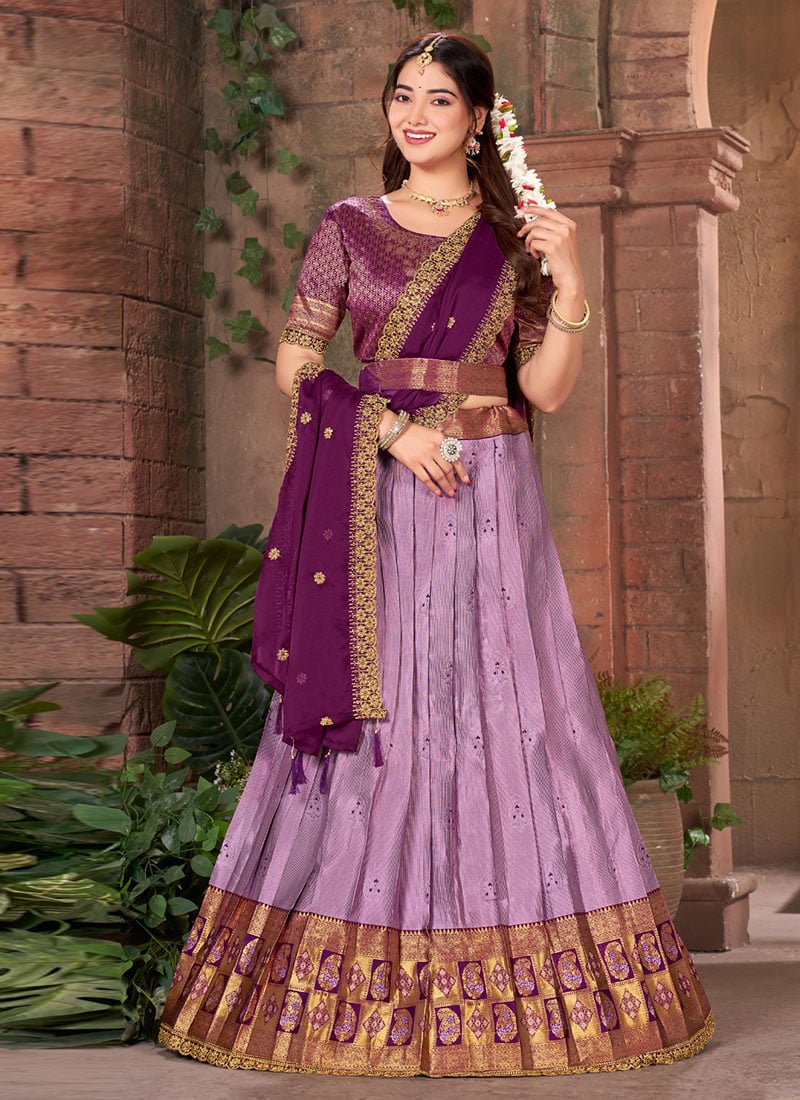 Light Purple Silk Jacquard Zari Embroidered Sequins With Stone Work Lehenga  Festive Wear
