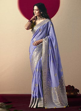 Light Purple Viscose Zari And Jacquard Saree