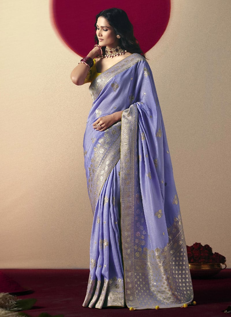 Light Purple Viscose Zari And Jacquard Saree Festive Wear