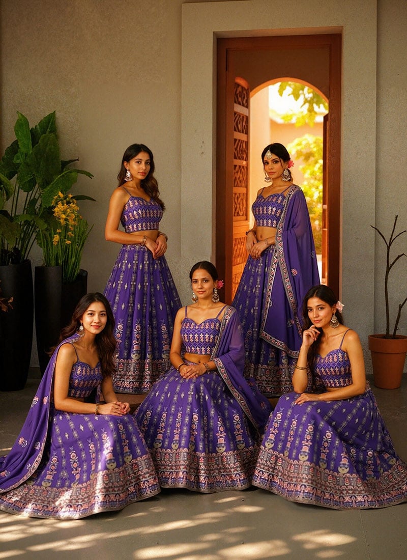 Light Violet Faux Georgette Zari Embroidered Sequins Breathtaking Lehenga Wedding Wear