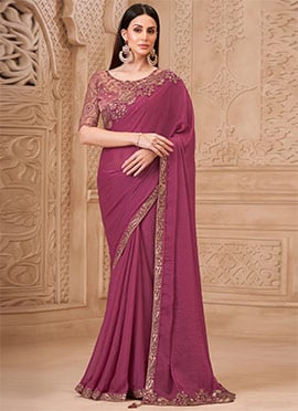 Light Wine Georgette Embroidered Sequins Saree