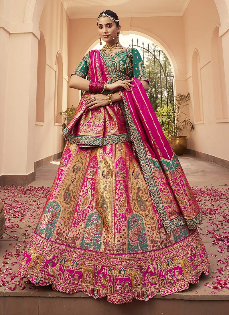 Light Yellow Banarasi Silk Embroidered And Cut Work Umbrella Lehenga