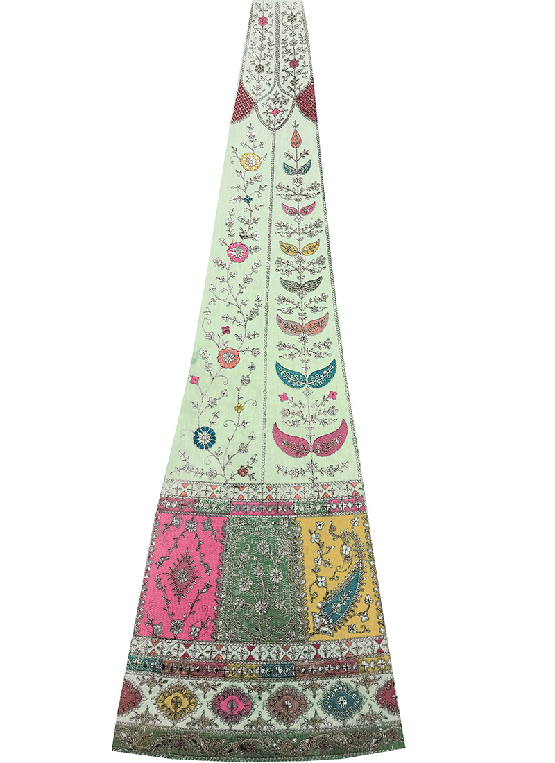 Ligth Pista Art Silk Embroidered Fabric