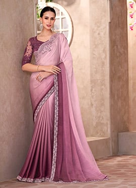 Lilac Chiffon Embroidered Sequins Cut Work Saree