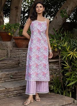 Lilac Cotton Printed Co ord Set