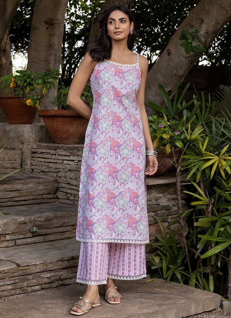 Lilac Cotton Printed Co ord Set After Six Wear