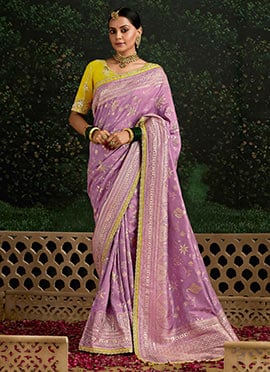 Lilac Embroidered And Sequins Thread Work Saree