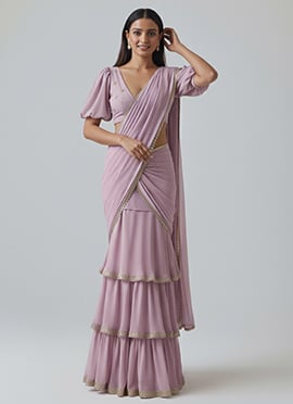 Lilac Faux Georgette Sequins Embroidered And Zari Lehenga Saree