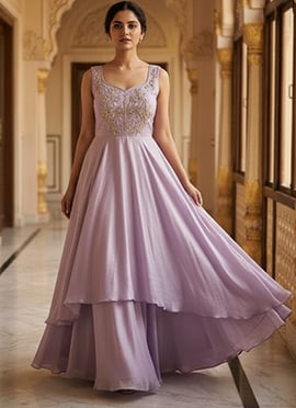 Lilac Fendy Silk Beaded Sequin Gown