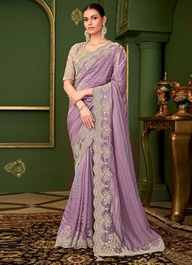 Lilac Georgette Silk Zari Embroidered Sequins Saree
