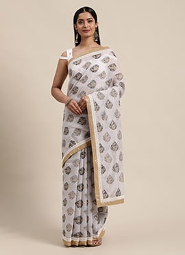 Lilac Hint Chanderi Saree N Embroidered Blouse