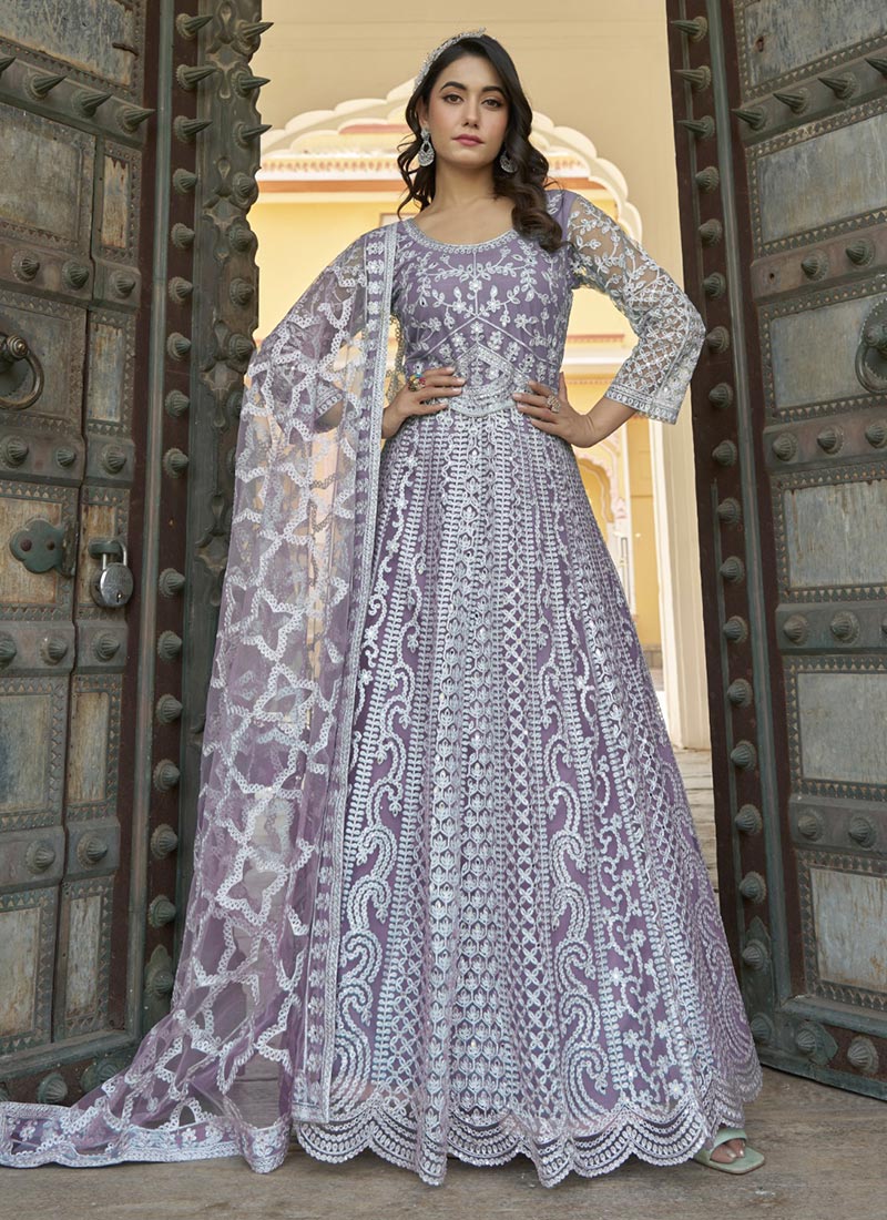 Lilac Sleeved Anarkali Suit Set