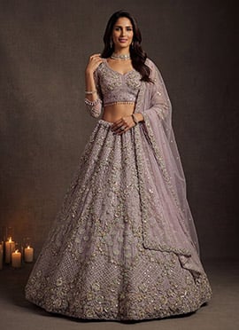Lilac Net Embroidery Sequence Work Lehenga