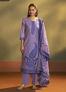 Lilac Purple Silk Jacquard Straight Pant Suit