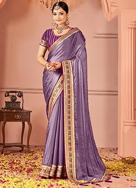 Lilac Rangoli Silk Embroidered Sequins Zari Saree