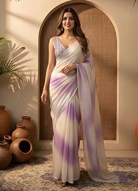 Lilac Shaded Fendy Chiffon Saree With Sequins Blouse