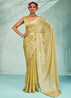 Lime Green Chiffon Zarkan Stones Cutdana Saree