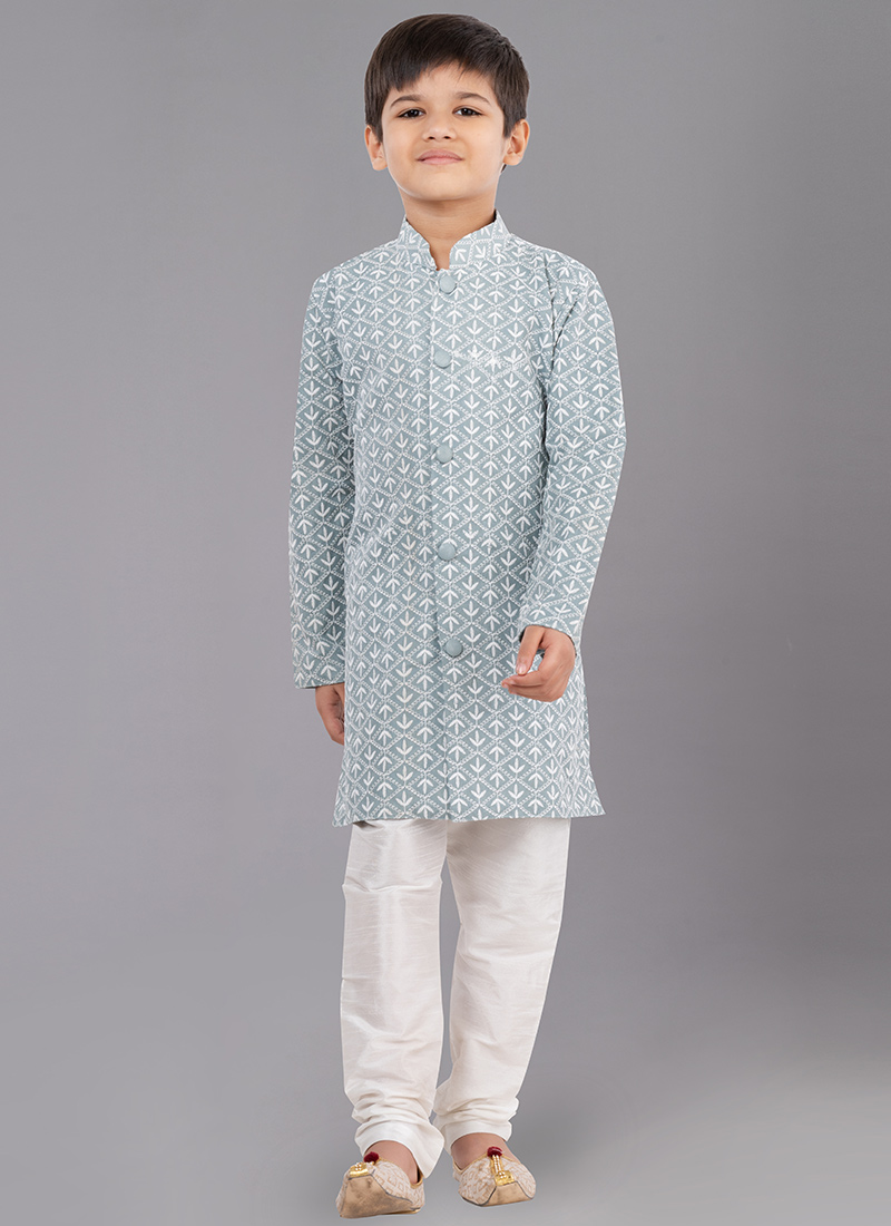 Lime Green Cotton Silk Embroidery Kurta Pyjama