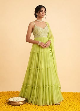 Lime Green Georgette Cutdana Sequins Embroidered Anarkali Suit