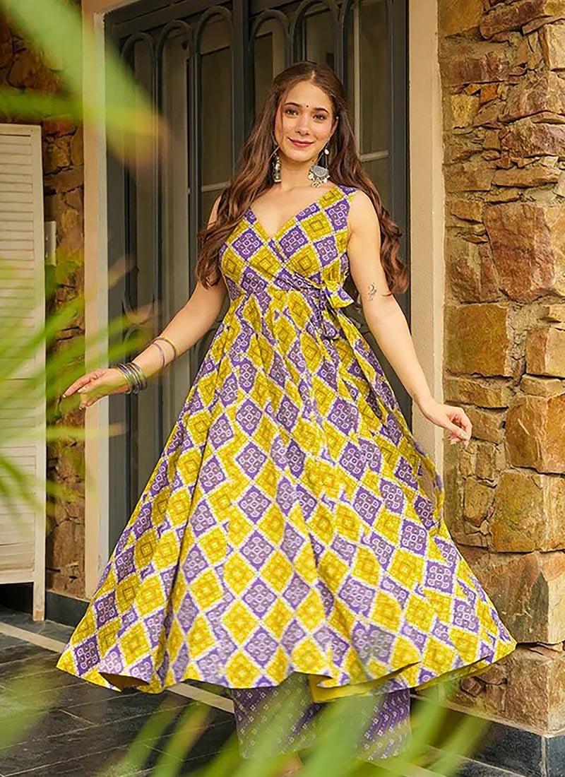 Lime Yellow Rayon Digital Print Kurta Palazzo Set After Six Wear