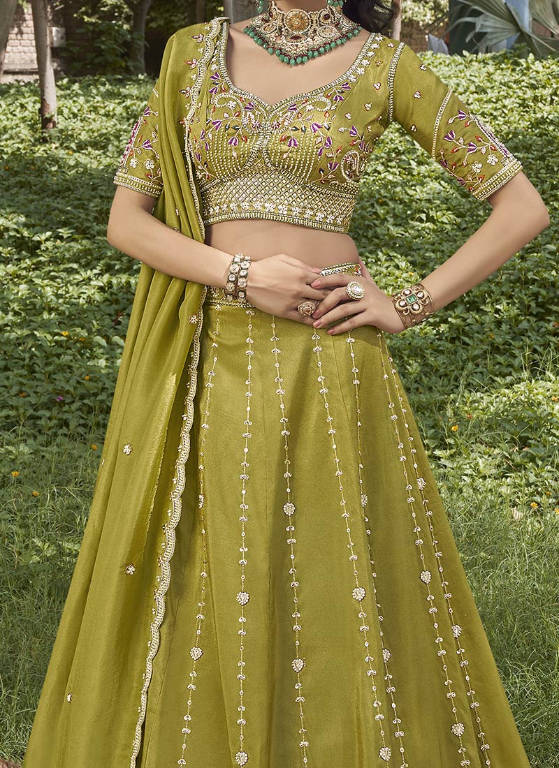 Sunny Lime Sequins & Beads on Chiffon Fabric