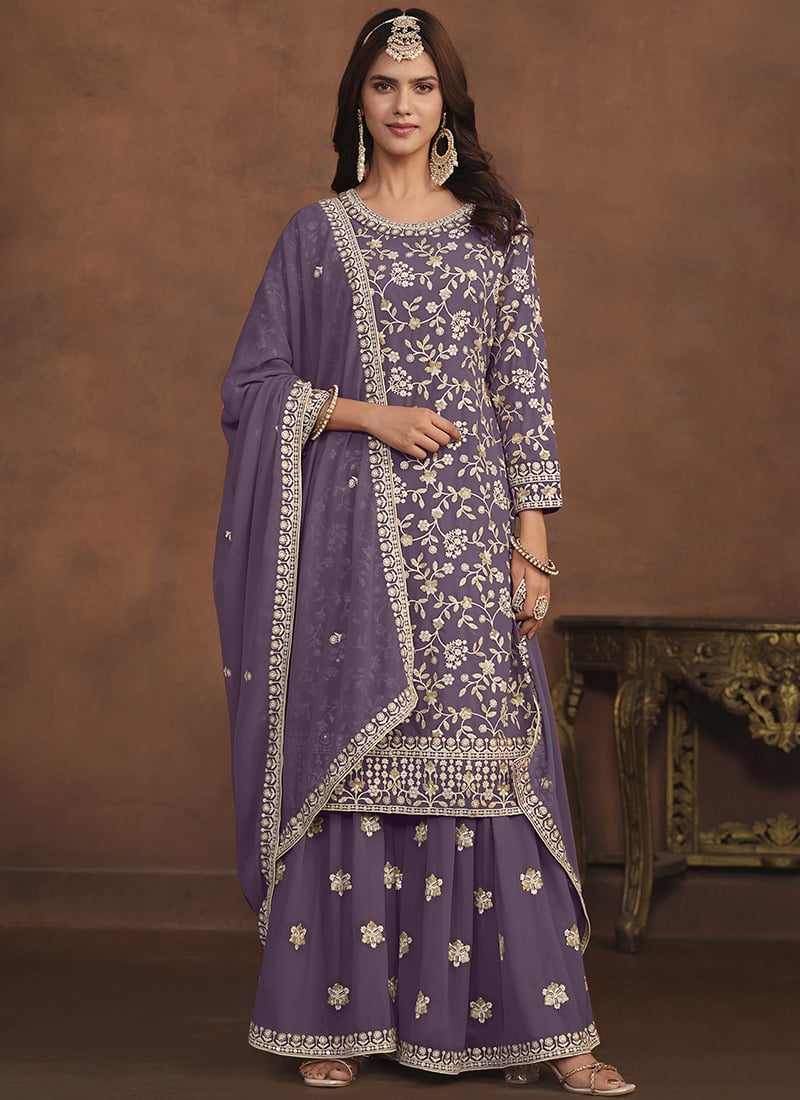 Lovely Embroidered Sequins Palazzo Suit Party Wear