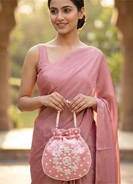 Lovely Light Pink  Silk Beads Moti Potli Bag