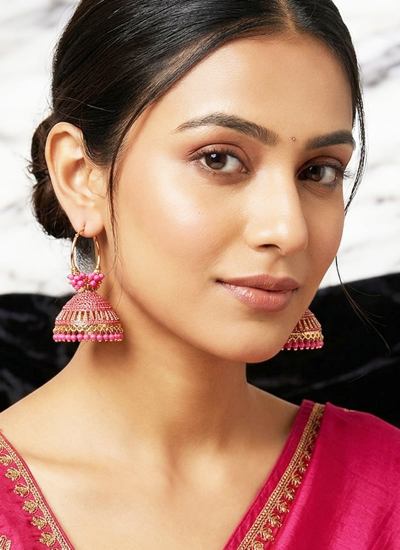 Lovely Pink Beaded Jhumka