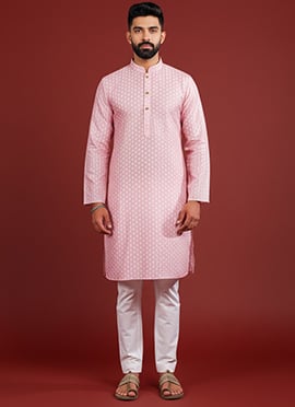 Lovely Pink Silk Printed Kurta Pyjama