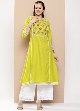 Lovely Thread Embroidered Cotton Kurta Palazzo Set