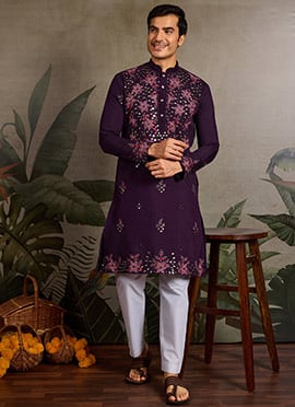 Luminous Sky Blue Viscose Silk Embroidered Sequins Thread Kurta