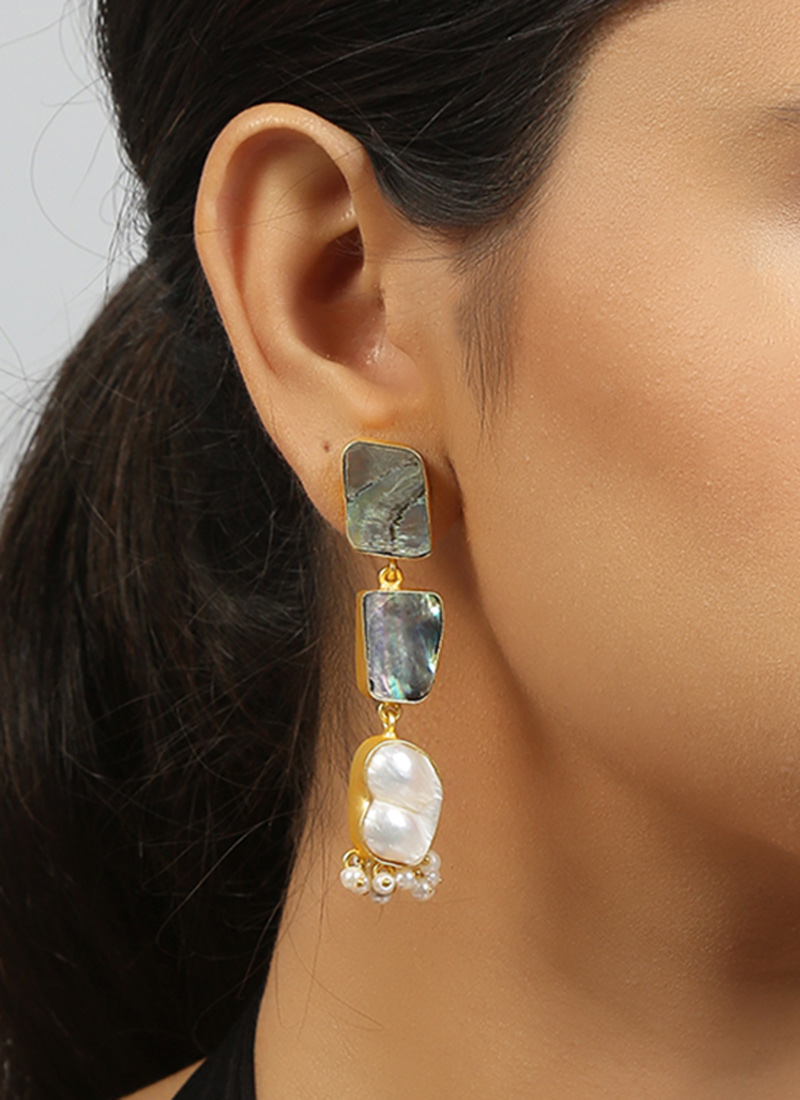 Lustrous Green Alloy Stones Danglers Party Wear