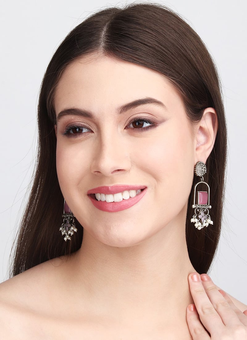 Lustrous Silver Pearl Stone Danglers After Six Wear