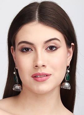 Lustrous Silver Pearl Stone Jhumka
