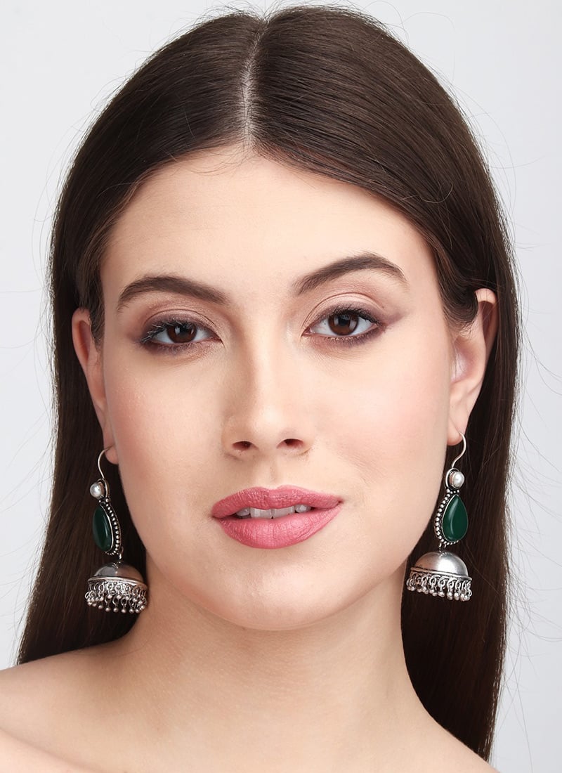 Lustrous Silver Pearl Stone Jhumka After Six Wear