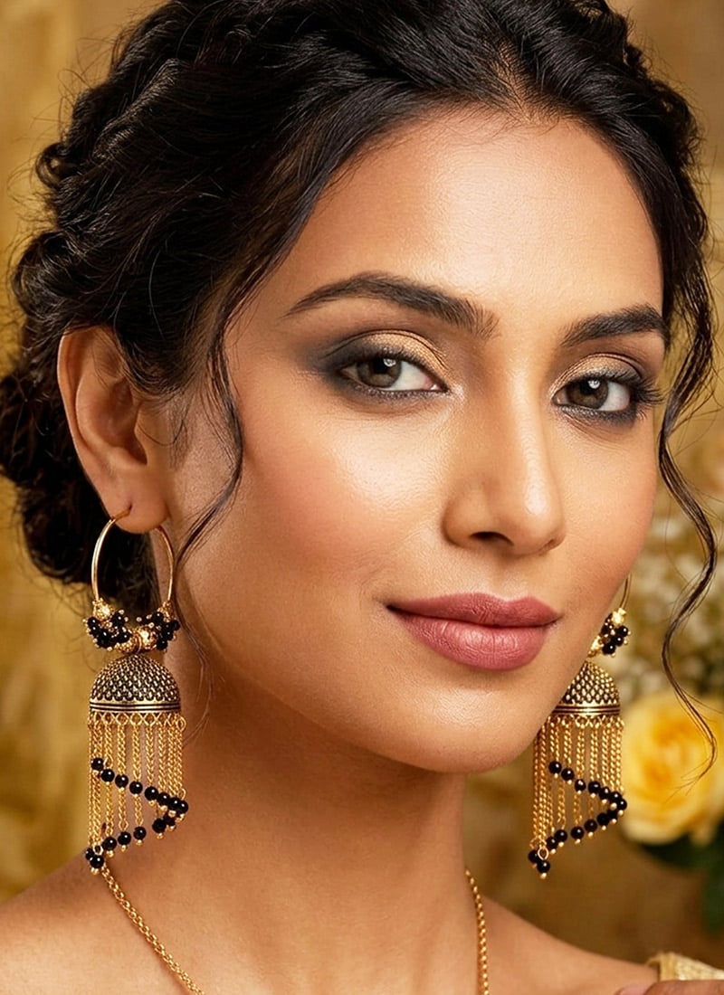 Luxurious Black Beaded Jhumka