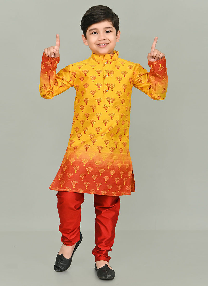 Luxurious Blended Cotton Kids Boys Kurta Pyjama Party Wear