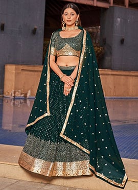 Luxurious Georgette Embroidered Zari Umbrella Lehenga