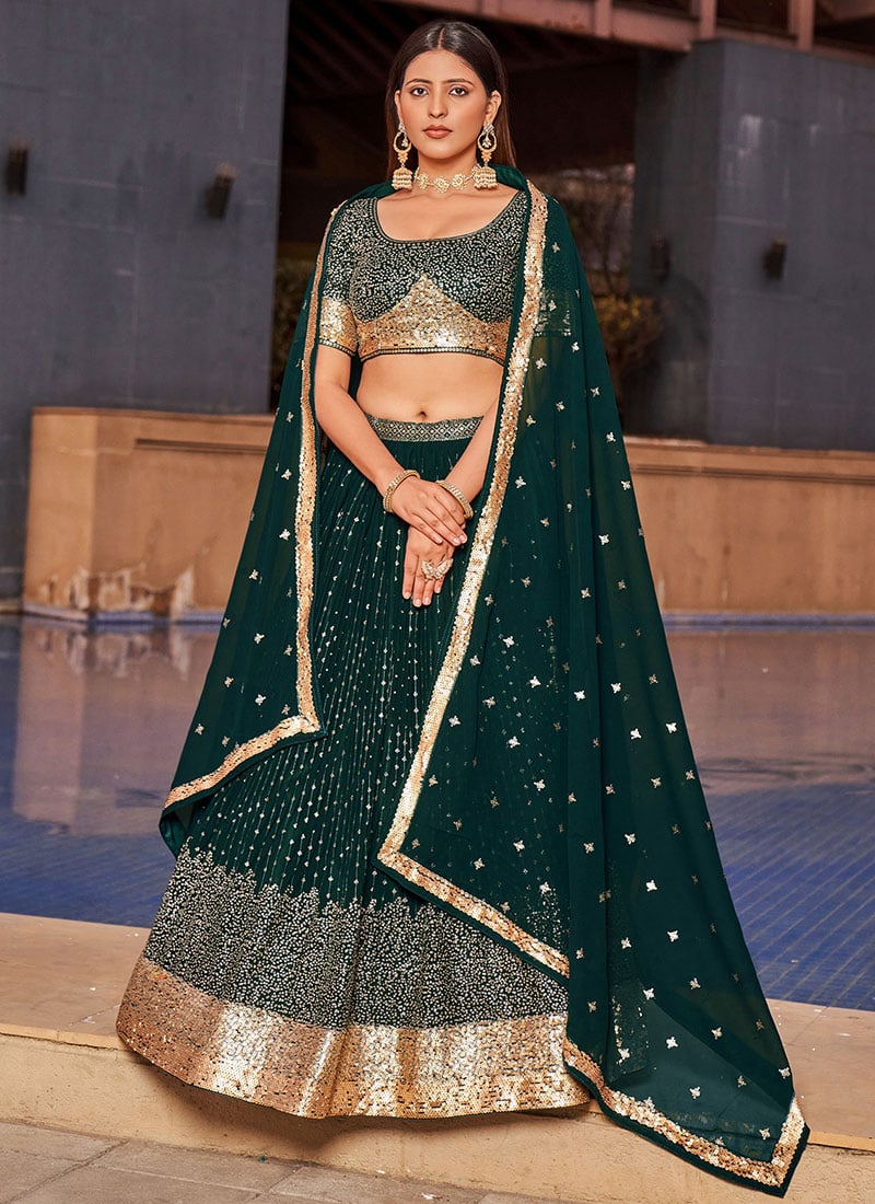 Luxurious Georgette Embroidered Zari Umbrella Lehenga Party Wear