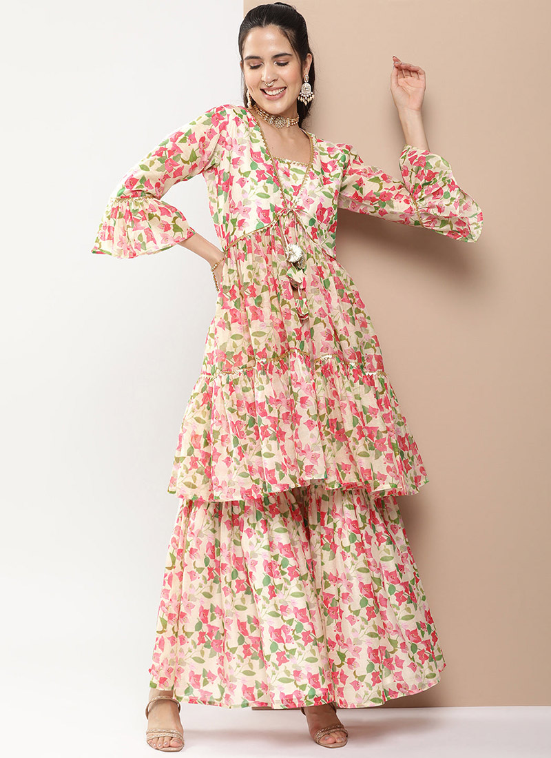 All Over Printed Kurta with Sharara Set main image 0