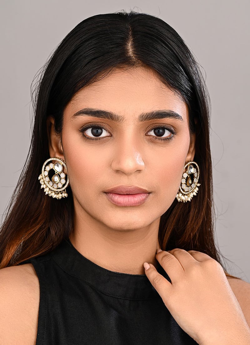 Luxurious Gold Pearl Stone Chaand Bali After Six Wear