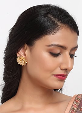 Luxurious Gold Plated Kundan Studs Adorned With White Stones