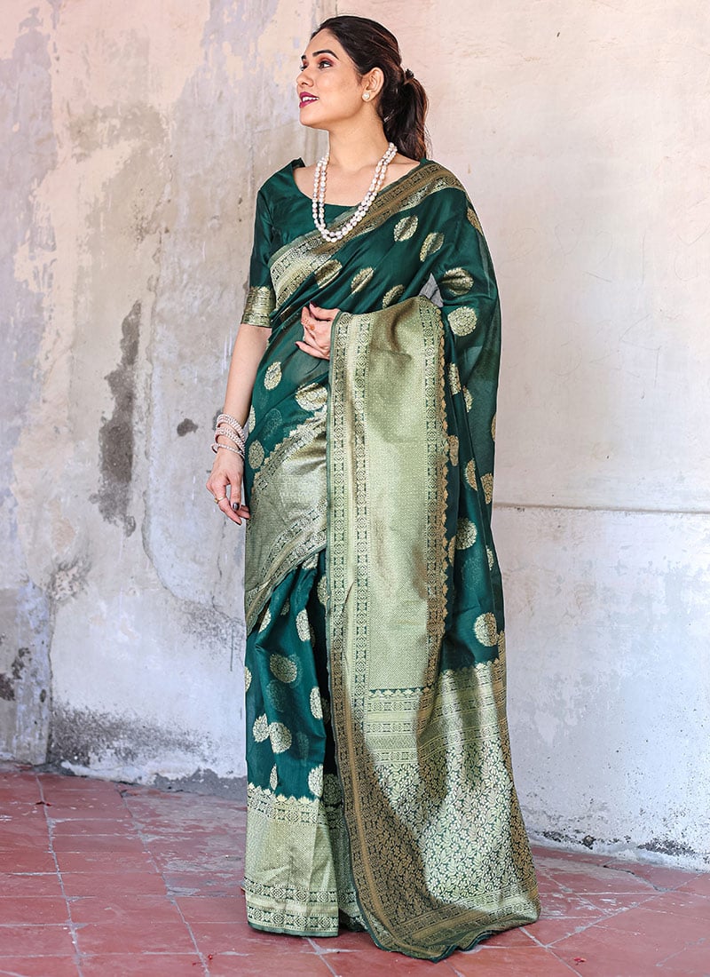 Luxurious Green Chanderi Silk Zari Woven Saree