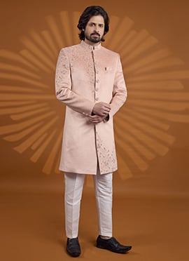 Luxurious Pink Velvet Embroidered Classic Sherwani