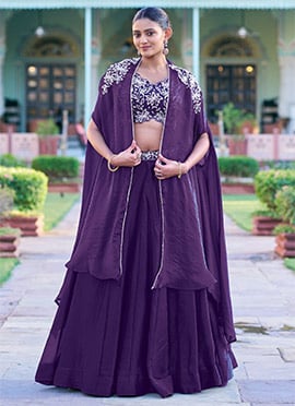 Luxurious Purple Fandy Silk Beads And Sequins and Thread Embroidery Work Indowestern Set and Suit