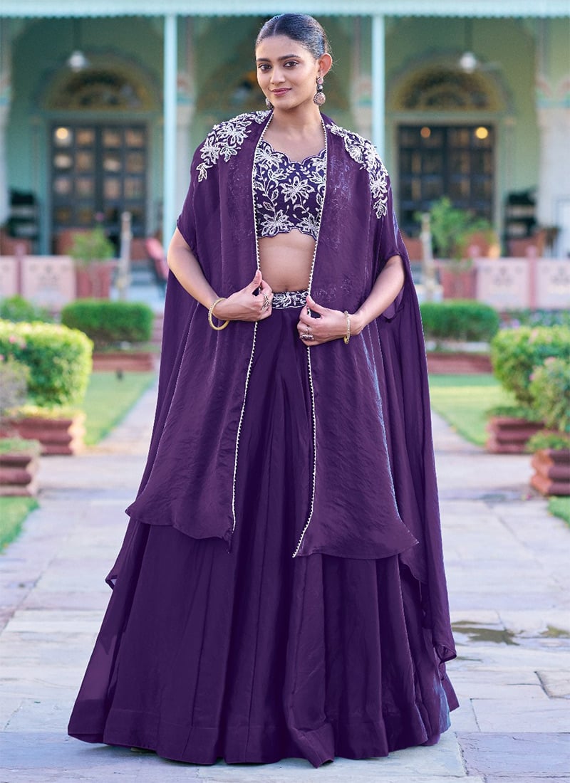 Luxurious Purple Fandy Silk Beads And Sequins and Thread Embroidery Work Indowestern Set and Suit Wedding Wear