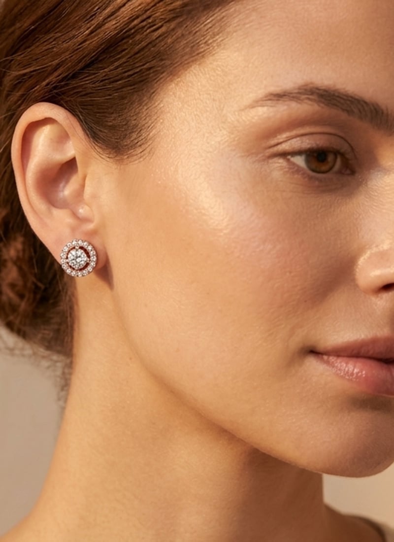 Luxurious Rose Gold Plated 925 Sterling Silver Moissanite Stone Stud Earrings Wedding Wear