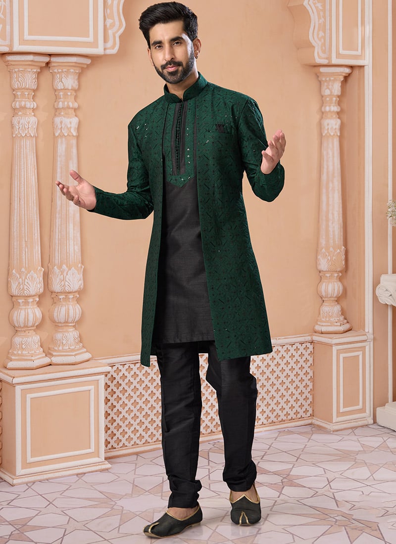 Luxurious Sequins Banglori Silk Indowestern Sherwani Wedding Wear
