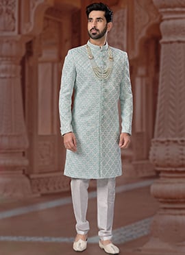 Luxurious Sequins Hand Work Jacquard Silk Indowestern Sherwani