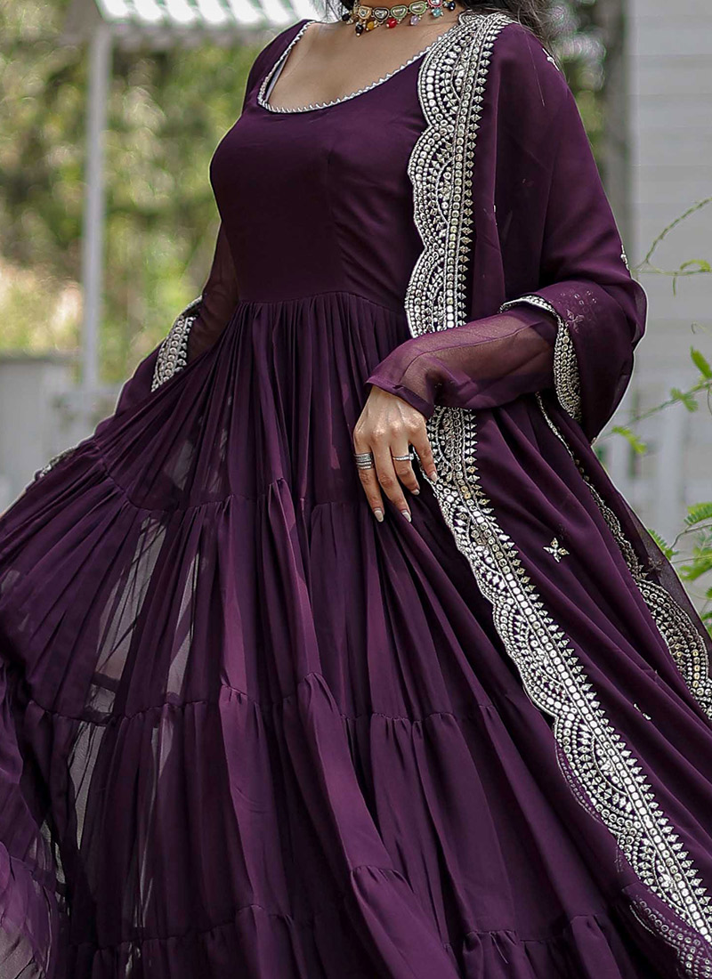 Premium Designer Embroidered Sequins Work Festive Gown With Dupatta Set